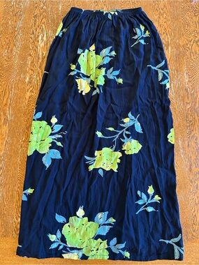 Clio Vintage Navy Midi Skirt with Lime Green Floral Print